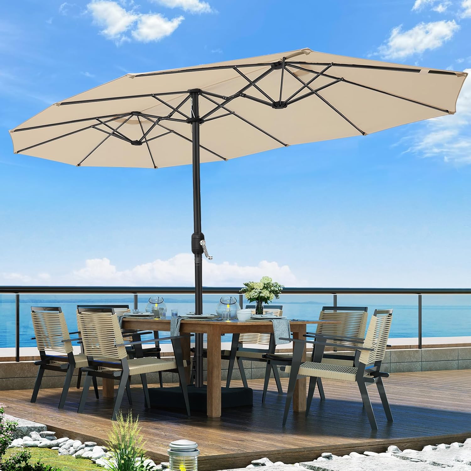 Amazon.com : OLILAWN 15ft Large Outdoor Patio Umbrella with Base ...