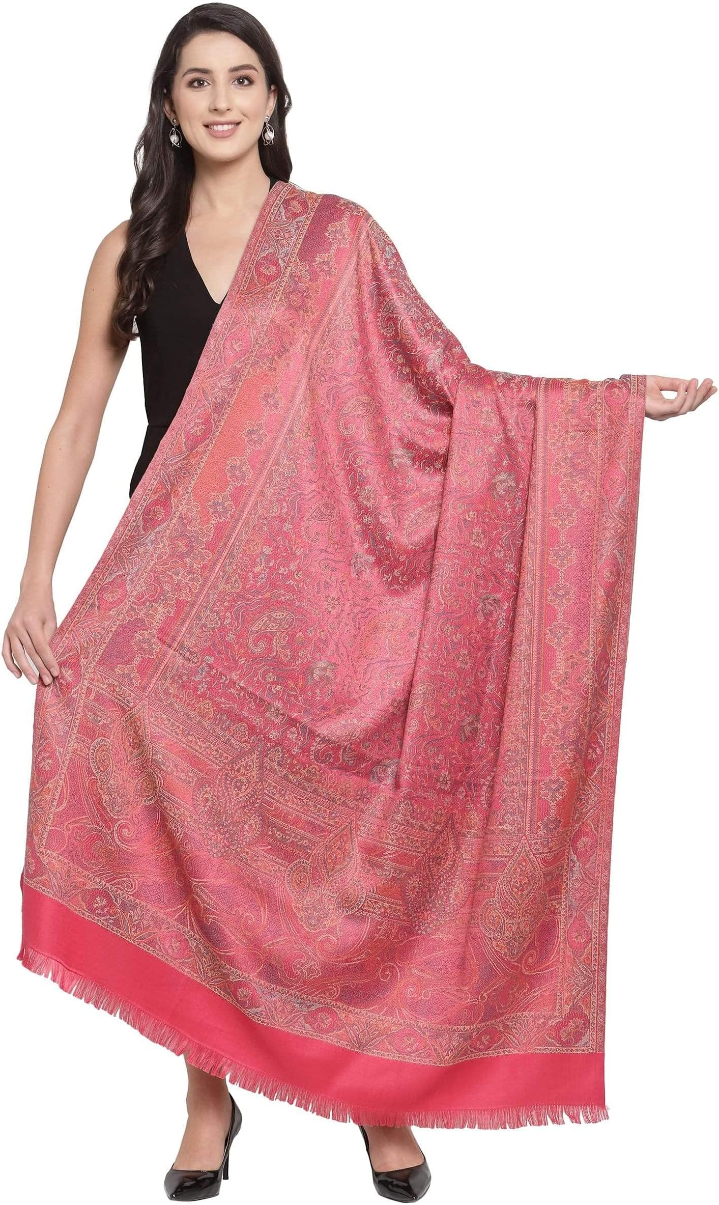 PashtushWomen's Jamawar Shawl, Navy blue