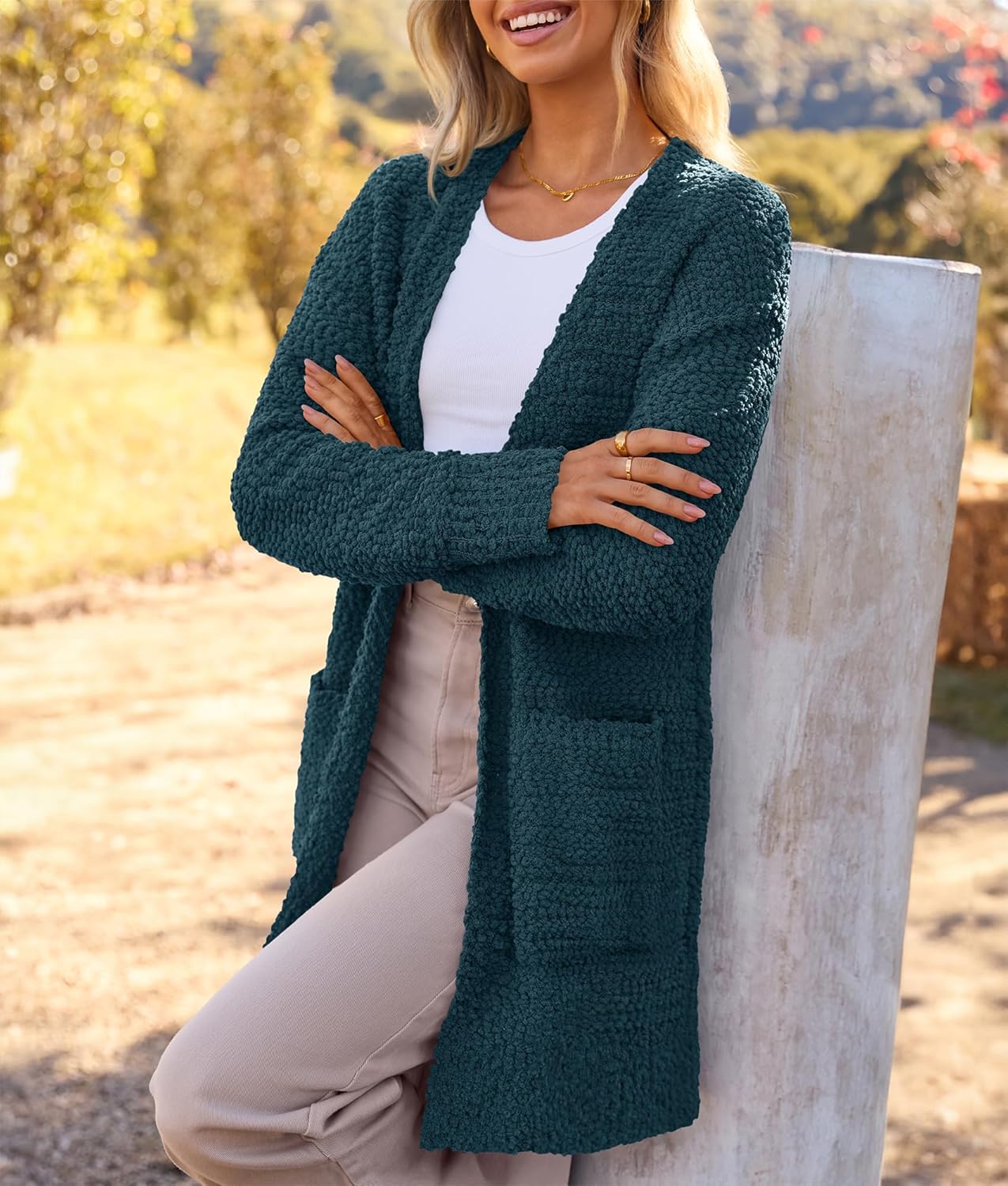 MEROKEETY Women's Long Sleeve Soft Chunky Knit Sweater Open Front Cardigans Outwear Coat - Image 3