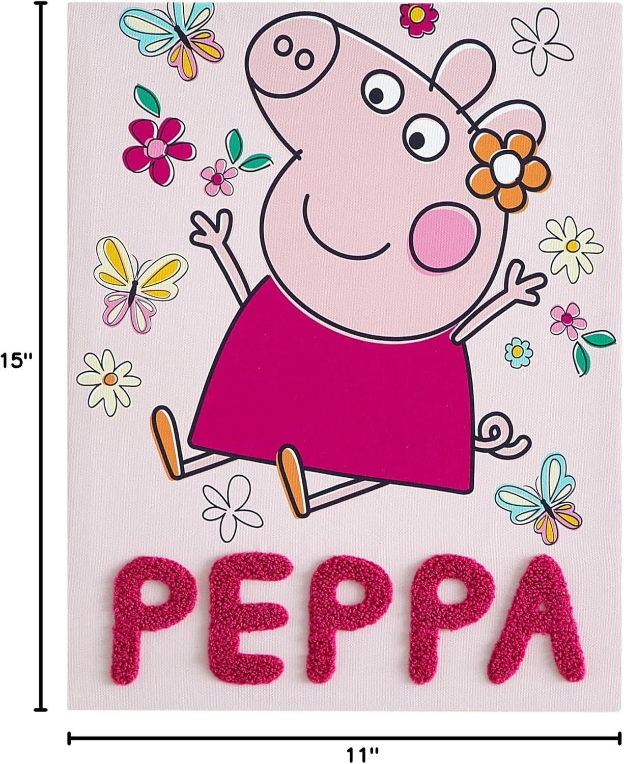 Peppa Pig 3D Tufted Wall Art, Adorable Kids Room Décor, Soft Textured Cartoon Character Artwork, Nursery & Playroom Wall Hanging Decoration,15"x11”