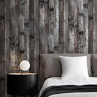 Vista 2 de Yun-aeon Natural Wood-Dark Grey Wood Contact Paper Peel and Stick Wallpaper 17.3"x 80"Self Adhesive Removable Vintage Faux Wood Wall Paper Plank