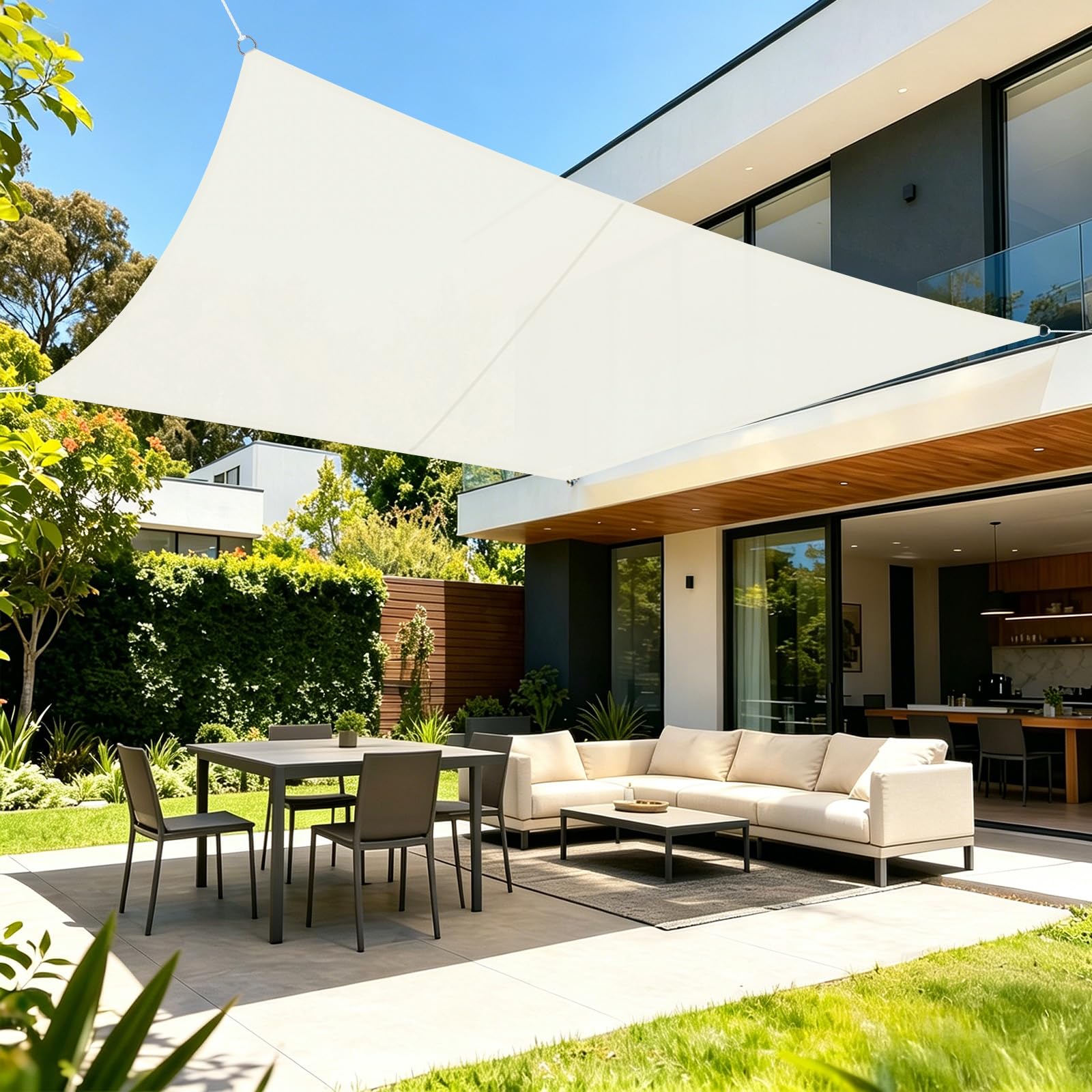 LOVE STORY Sonnensegel 4x5m Wasserdicht Rechteckig Segeltuch Sonnenschutz Windschutz PES mit 95% UV-Schutz für Balkon, Garten, Terrasse (Cremeweiß)