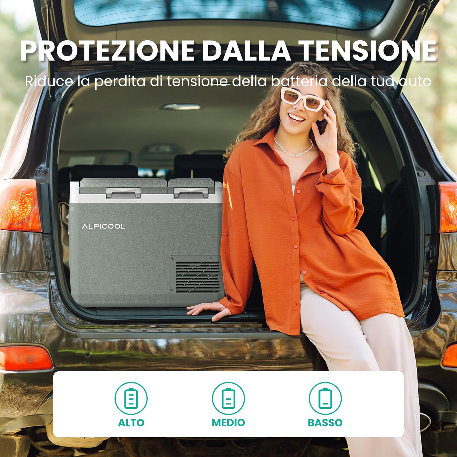 Alpicool KLS48 Frigoriferi per Auto 39L con APP, 2026 Doppia Zona Frigorifero Portatile Elettrico 12/24V DC 100~240V AC,-20℃-20 ℃,Frigo Portatile per Camion Barca Picnic,con Scomparto Ghiaccio,Verde