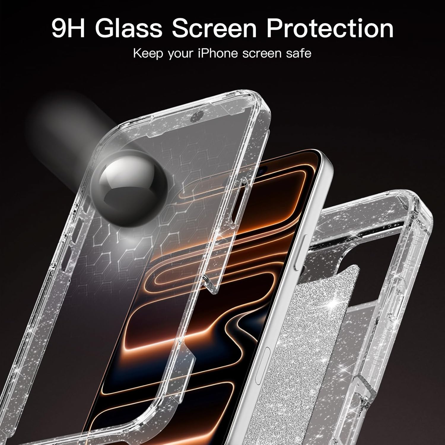 for iPhone 17 Pro Max Case,[Magnetic Stand][Fit for MagSafe][Glitter Card][Built-in 9H+ Screen Protector] Military-Grade Drop Proof Shiny Cover for Apple iPhone 17 Pro Max,Glitter Clear