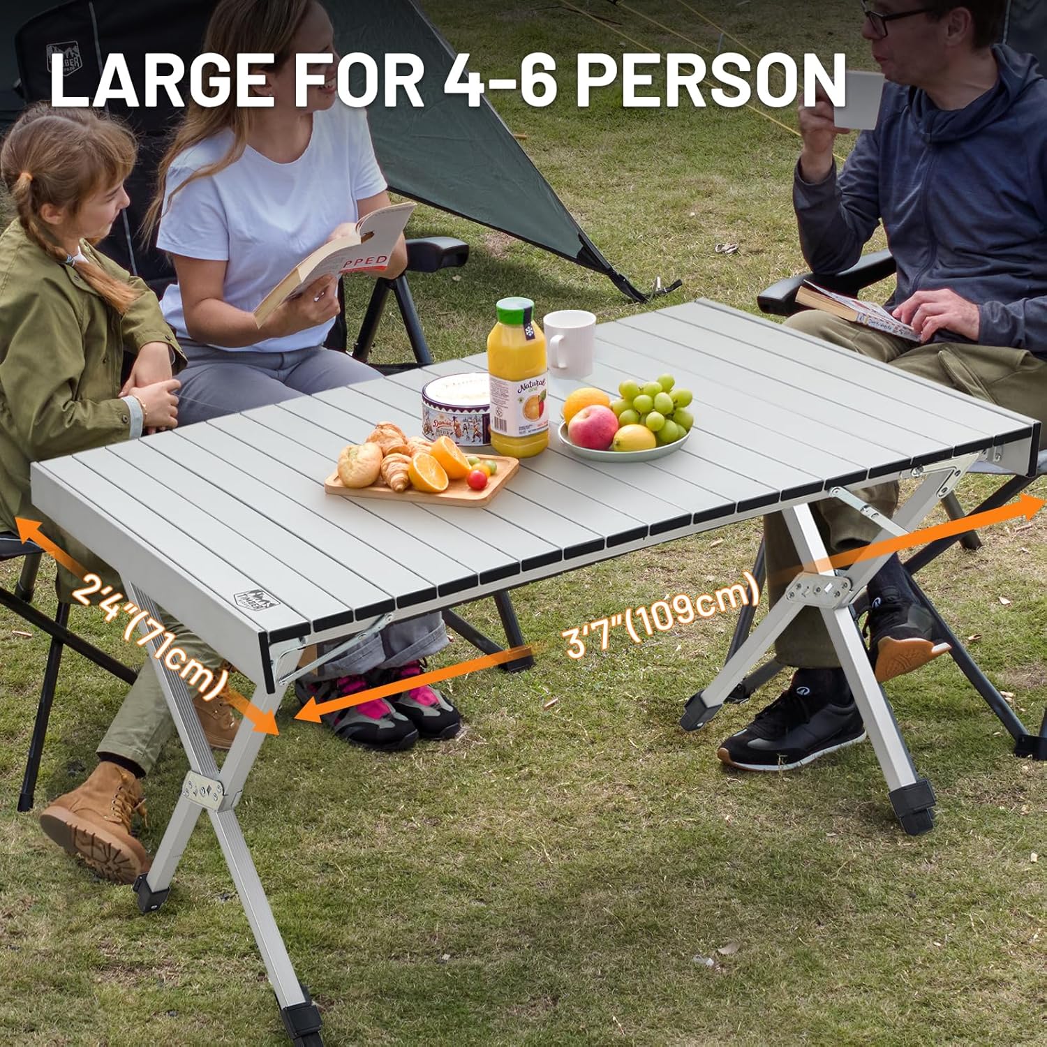 TIMBER RIDGE Folding Camping Table Adjustable Height, 4-6 Person Lightweight Aluminum Roll-up Table for Camping Outdoor Picnic BBQ Backyard Party Support 220 lbs, Silvery