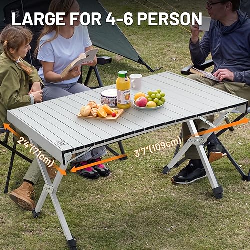Miniatura 12 de TIMBER RIDGE Mesa de campamento plegable de altura ajustable, mesa enrollable de aluminio ligero para 4 a 6 personas, para campamento, al aire Negro