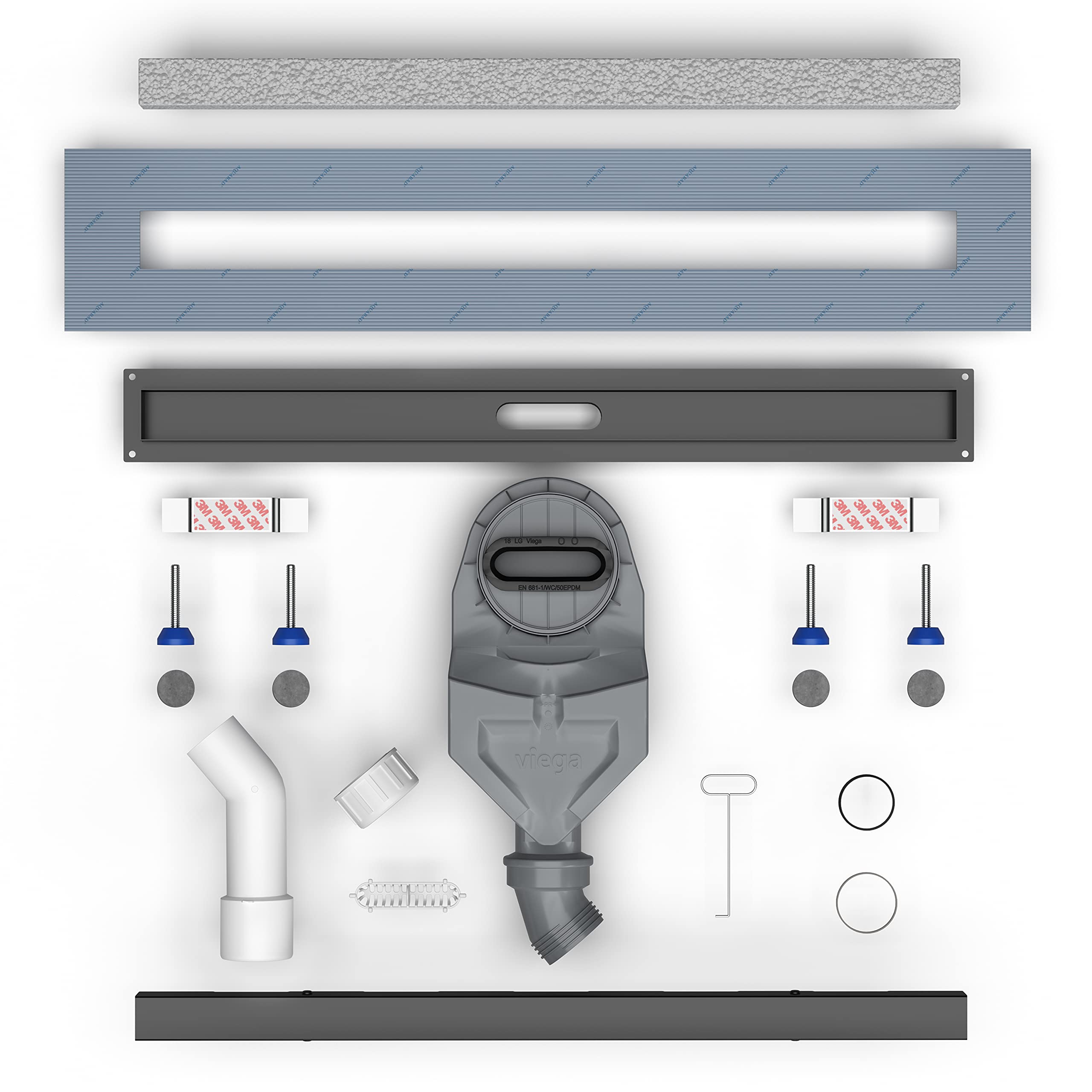 SET completo - Canalina Doccia 120 cm AQUABAD® Slim nero opaco in acciaio inox, incluso il setaccio per capelli, Advantix l'uscita orizzontale, la copertura "BORD" e il set di base