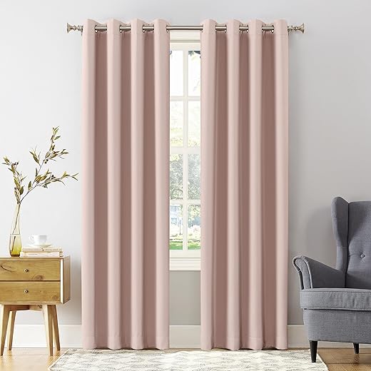 Sun Zero Soho Blackout Energy Efficient Grommet Curtain Single Panel, 54" x 84", Blush Pink