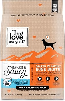 I AND LOVE AND YOU Baked and Saucy Dry Dog Food - Chicken + Sweet Potato - Prebiotic + Probiotic, Real Meat, Grain Free, No Fillers, 10.25lb Bag