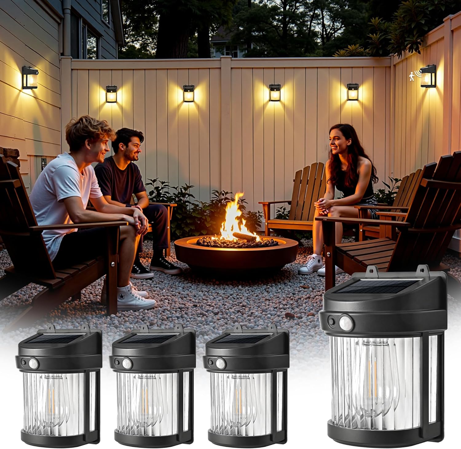 PEVOROS Solar Fence Lights, 4 Pack Solar Motion Fence Deck Lights Outdoor, 3 Modes for Step Wall Step Shed Patio Front Door Garage (6x3.6x2.2 inch)