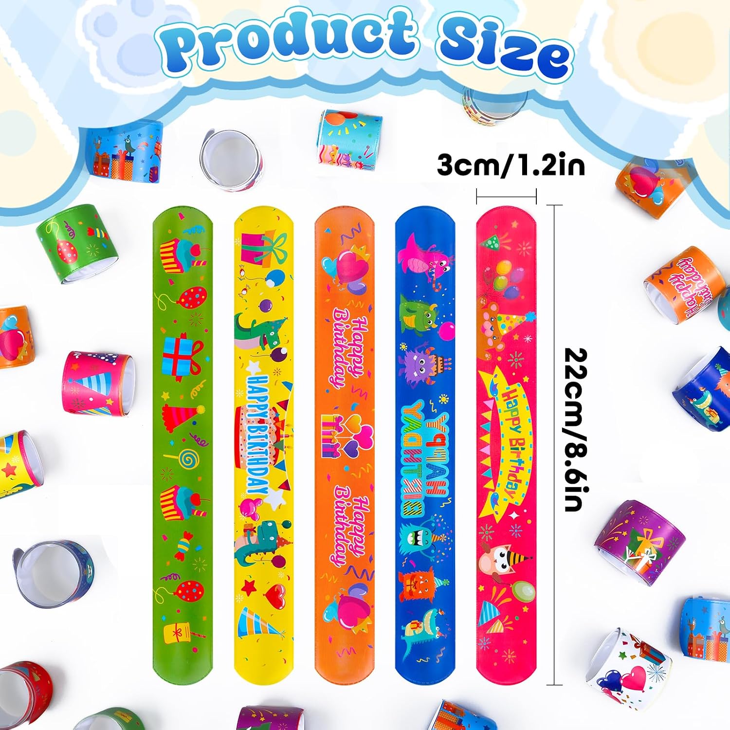 RICEDUO 36 Pcs Happy Birthday Slap Bracelets for Kids Adult Party Favors