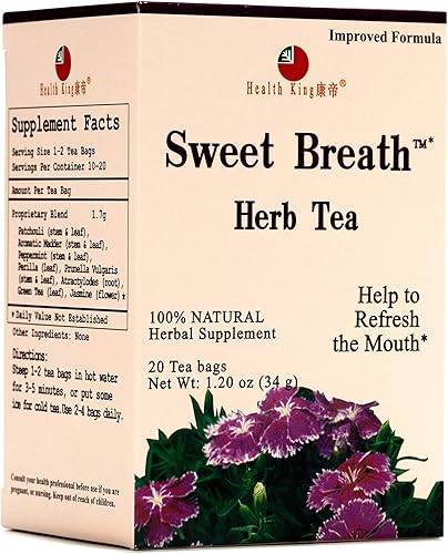 Health King Té de hierbas Sweet Breath, bolsitas de té, caja de 20 unidades