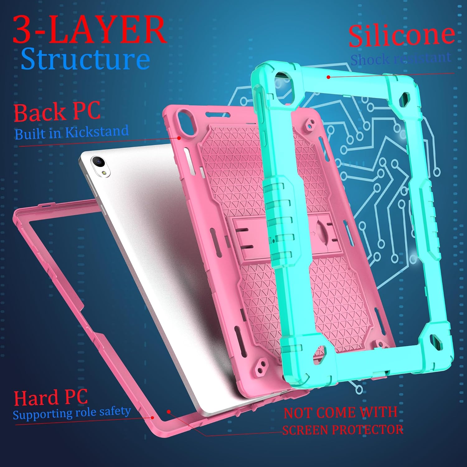Case for Onn 10.1" Tablet Case (2024 Model / 100135925) Heavy Duty Built in Stand Hard Back Shell Protective Case with Screen Protector for Onn. 10.1" 4 Gen 2024 Tablet (Green/Pink/1 PC)