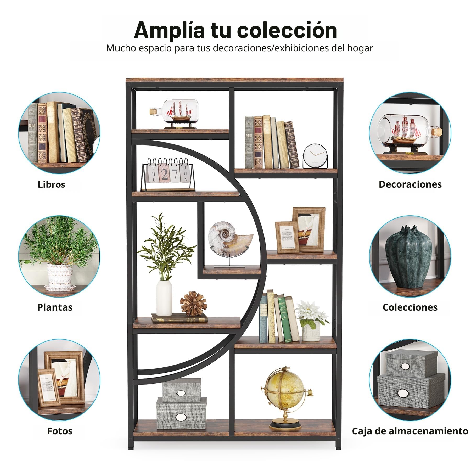 Tribesigns Librería Industrial Etagere de 5 Niveles, estantes Altos Independientes, Organizador de Almacenamiento con 9 estantes de Almacenamiento Abiertos para Sala de Estar, Oficina (Paquete de 2)
