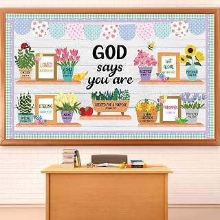 Christian Bulletin Board Set God Says You are Religious Classroom Decoration Religious Plant Inspirational Paper Cutouts for Back to School Church Sunday School VBS Summer Home Wall Window Supplies