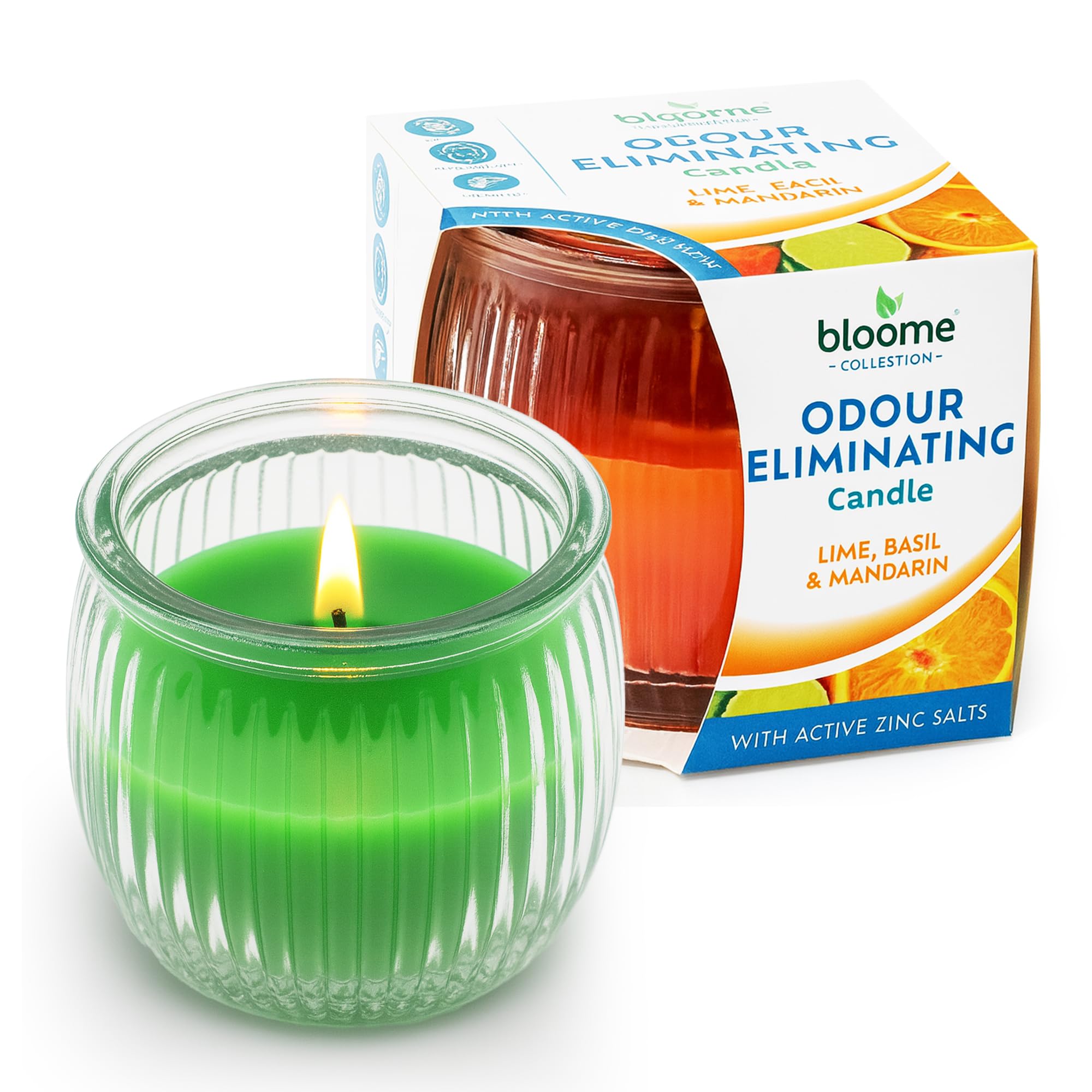 Sol Women's Green And Orange Bloome 2Pk Odour Eliminating Candle - Assortment Of Rosemary & Sage And Lime, Basil & Mandarin, Uplifts Space & Mask Odours Of Food, Tobacco & Pets, Ideal Scented Candles Gifts For & Men (2X95g)