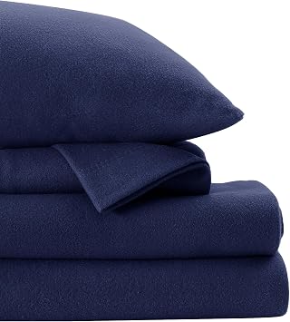Softan Fleece Sheets Full Size, Flannel Like Soft, Velvet Polar Microfleece Sheets for Winter, Dark Blue