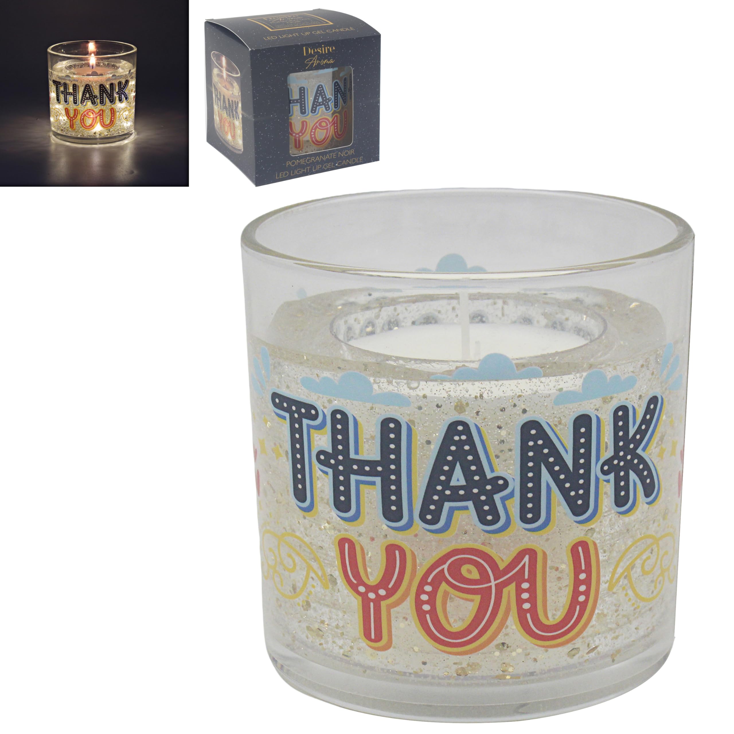 Lesser & Pavey Desire Aroma LED Gel Candle Thank You | Long Burning Decorative Scented Candle with LED Light | Elegant Aromatherapy Home Fragrance Candle Gift for Friends, Family & Special Occasions