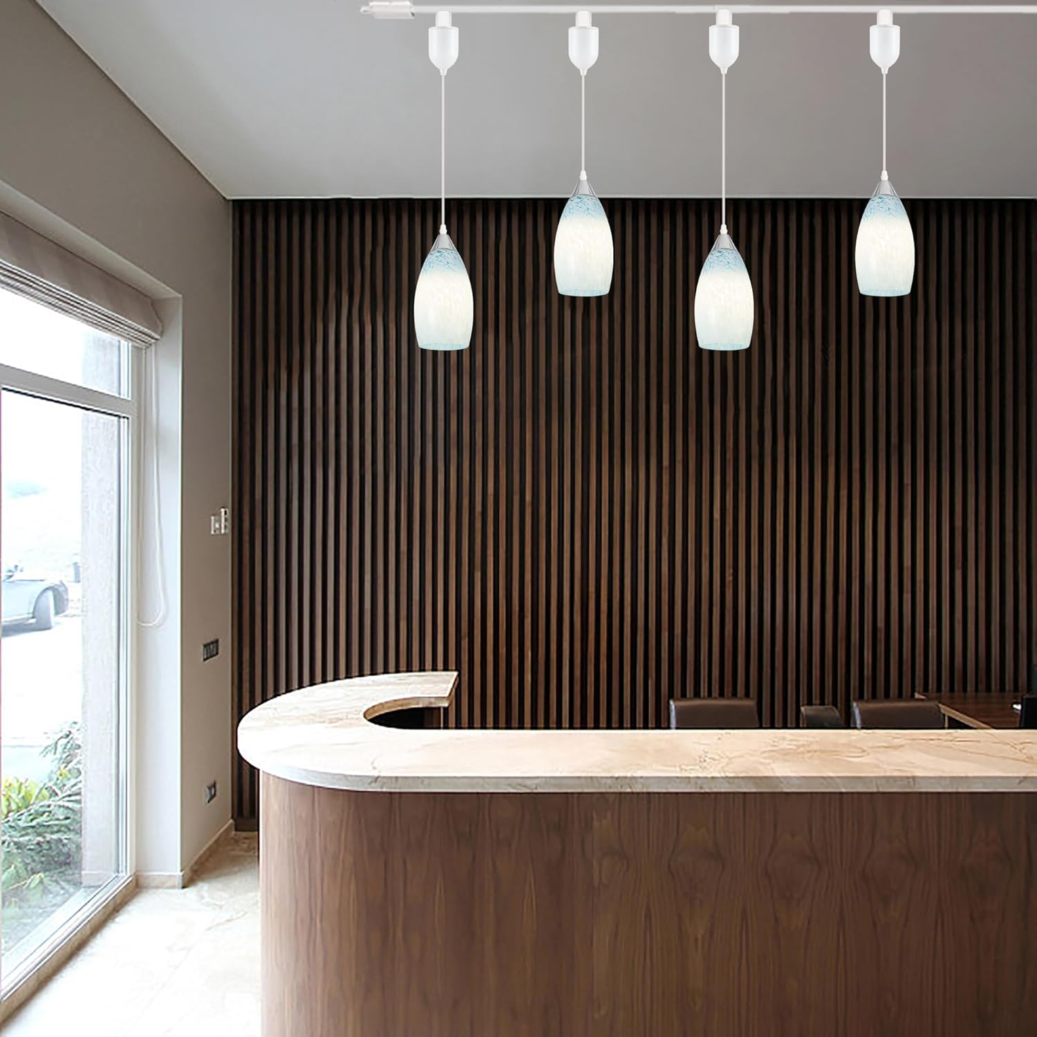 Kiven Juno Track Lighting Pendants Adjustable Height,1-Light Modern Glass J Track Pendant Lights,Decorative Track Lighting Fixture for Hallway Kitchen Island DZ0508