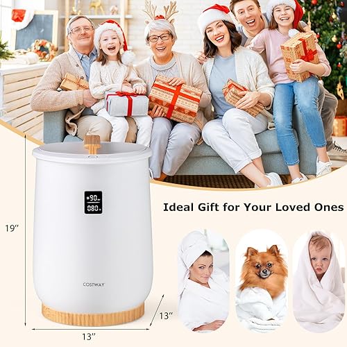 Miniatura 4 de COSTWAY Calentador de toallas estilo cubo, con temporizador ajustable, soporte para disco de fragancia, apagado automático, pantalla LED, bloqueo de