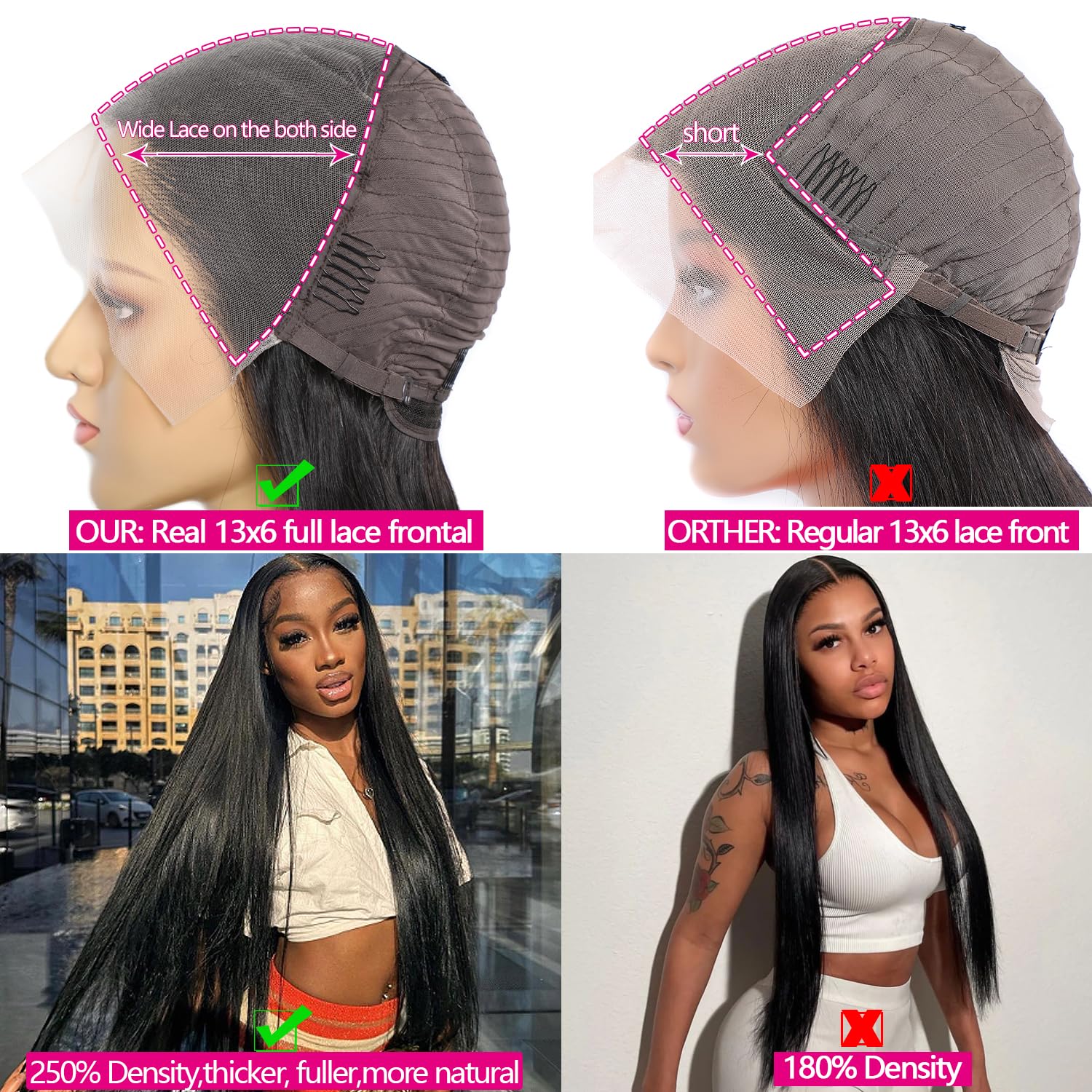 Lemoda 250% Density 13x6 Full Lace Frontal Wigs Straight Human Hair HD Transparent Lace Wigs Pre Plucked Brazilian Virgin 12A Human Hair 13x6 Straight Lace Front Wig for Black Women Full Wig 26 inch