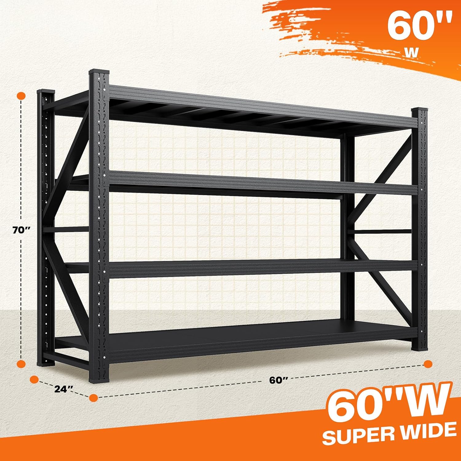 70H"Garage Shelving Units,5000LBS Storage Shelves,Garage Shelving Heavy Duty Metal Adjustable Shelves,Metal Shelving Rack,4Tier Large Tall Industrial Shelving for Warehouse,Pantry 60" W*24" D*70" H