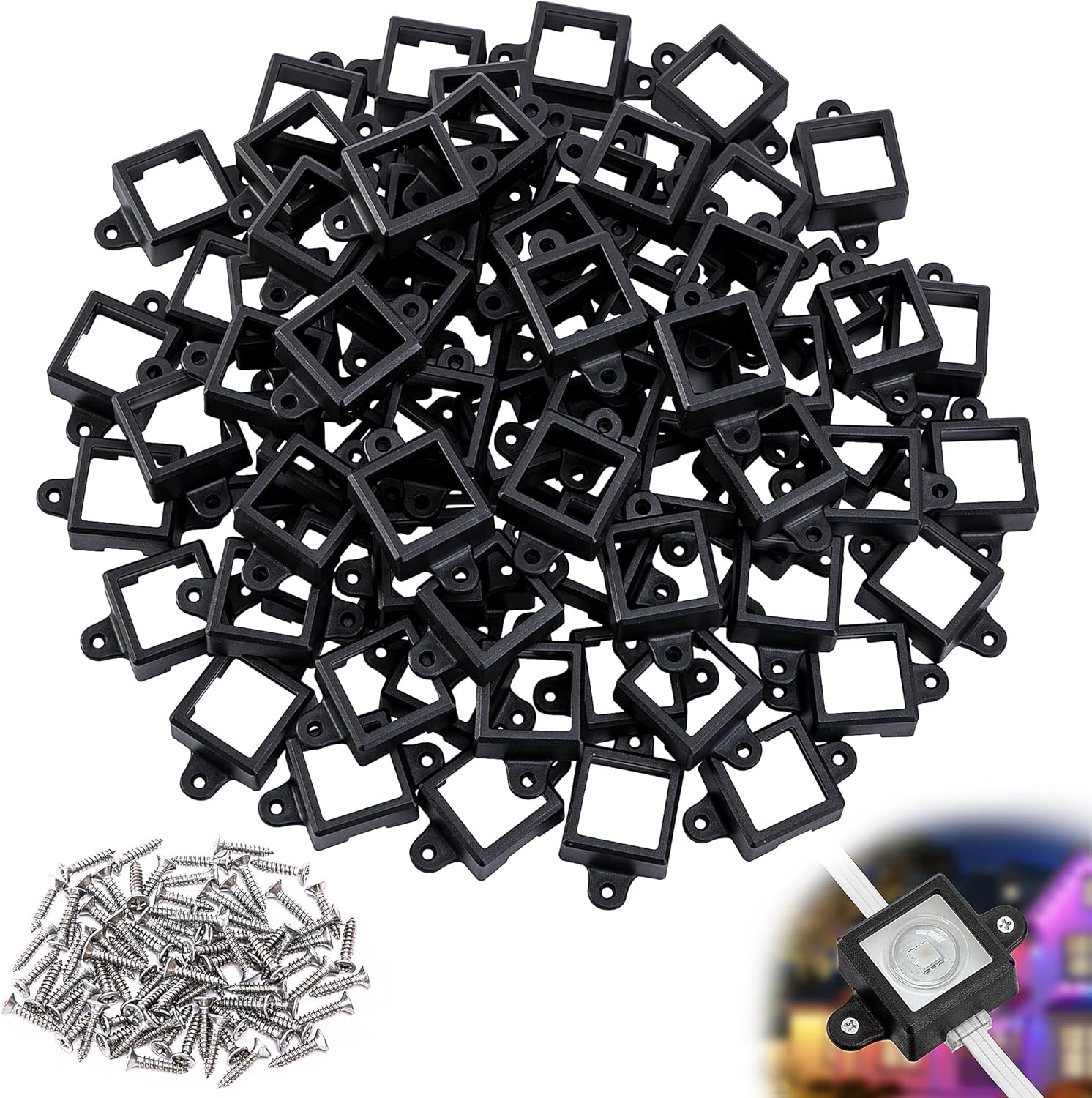 80 Pcs H705 LED Light Mounting Bracket Clip,Waterproof H705 LED Lights Mount Set with 160 Screws,Screw Mounting White Square Light Brackets for Outdoor Installation