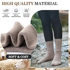MOGGEI Womens Merino Wool Socks for Hiking Winter Warm Thick Thermal Crew Cozy Cabin Ladies Gift Comfy Boot Work Socks 5 Pairs(Assorted K(5 Pairs))