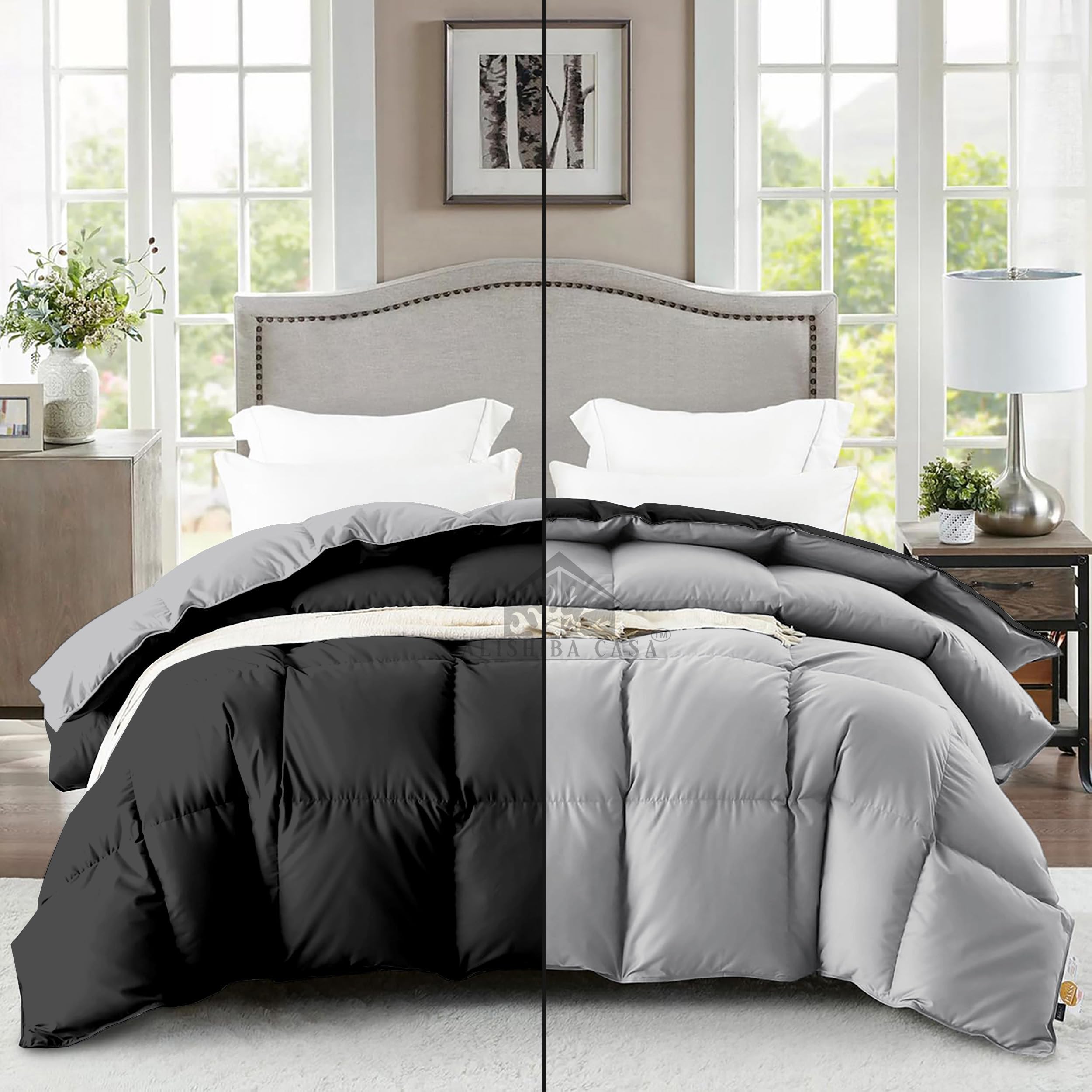 ALISHIBA CASA Microfiber 600 GSM Comforter Single Size (60"X90") - Super Soft Fluffy Heavy Winter Blanket/Comforter/Duvet/Rajai Single Size - Black/Silver Grey Color-image-48