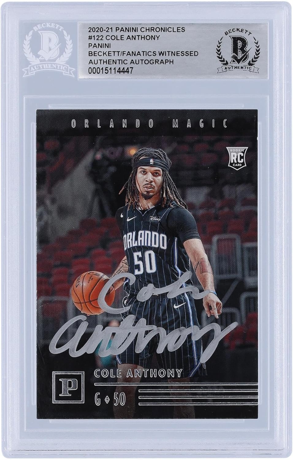 Cole Anthony Orlando Magic Autographed 2020-21 Panini Chronicles #122 Beckett Fanatics Witnessed Authenticated Rookie Card - Basketball Slabbed Autographed Rookie Cards