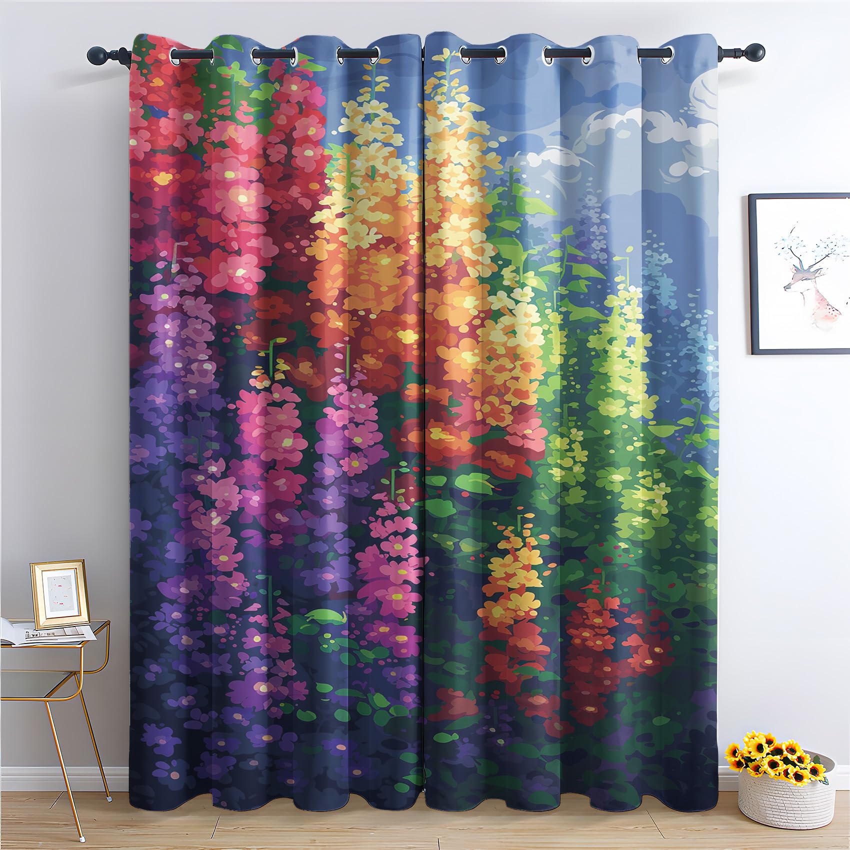 DlaQoryx Watercolor Florals Curtains for Bedroom 54 Inch Drop 2 Panels Wild Flowers Blackout Curtains, Eyelet Thermal Curtains & Drapes, Living Room Home Decor Window Curtains 46x54