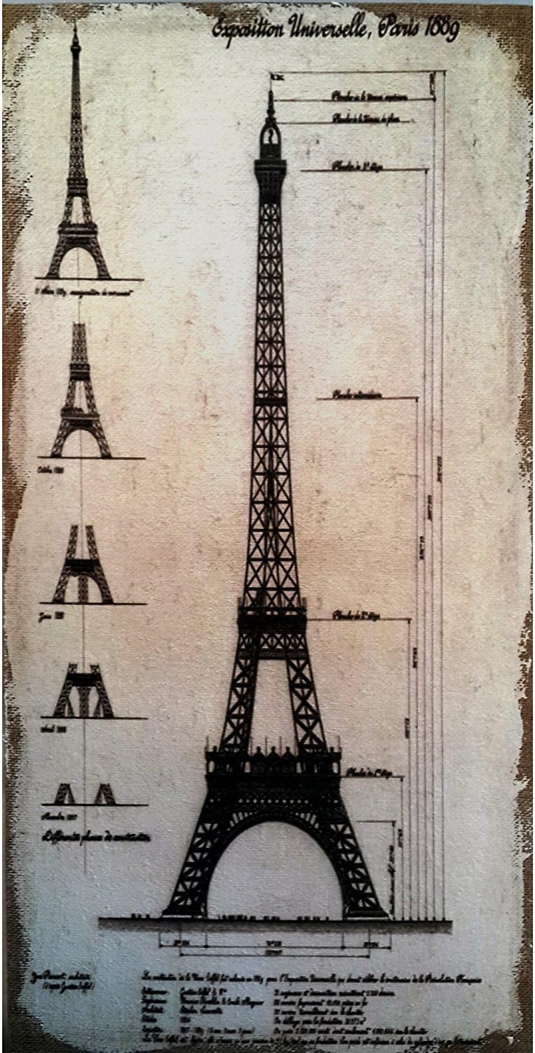 Paris Eiffel Tower Step By Step Constrution Hand Painted Wall Plaque.