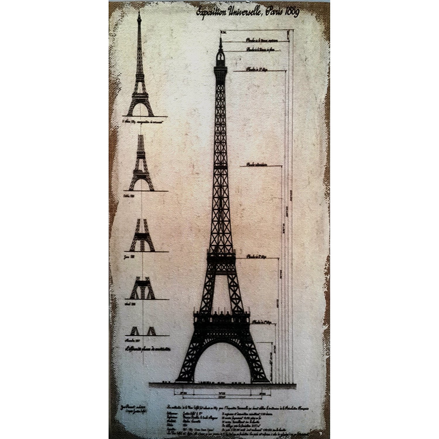 Paris Eiffel Tower Step By Step Constrution Hand Painted Wall Plaque.