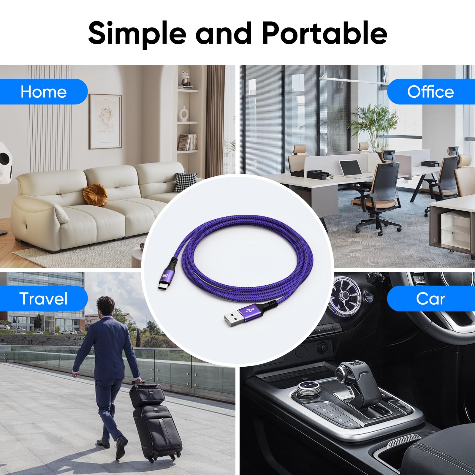 Lot de 5 câbles USB C de 3 m USB A vers C - Charge rapide en nylon tressé pour Samsung Galaxy S9 S8 Note 9 Note 8 Galaxy Note 20 10 S21 S20 S10 Plus - Câble USB de type C