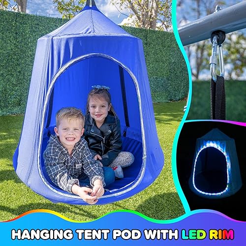 Miniatura 5 de Sportspower Shooting Star - Juego de columpio de metal con 2 columpios LED, columpio acolchado con luz LED y tobogán moldeado por soplado de doble