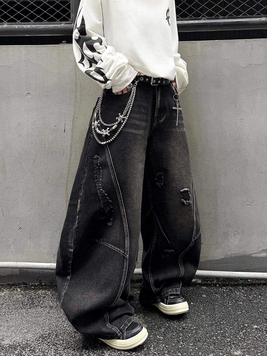 Mens Baggy Jeans Y2k Hip Hop Wide Leg Jeans Stylish Skater Denim Pants Casual Loose Fit Trousers Streetwear