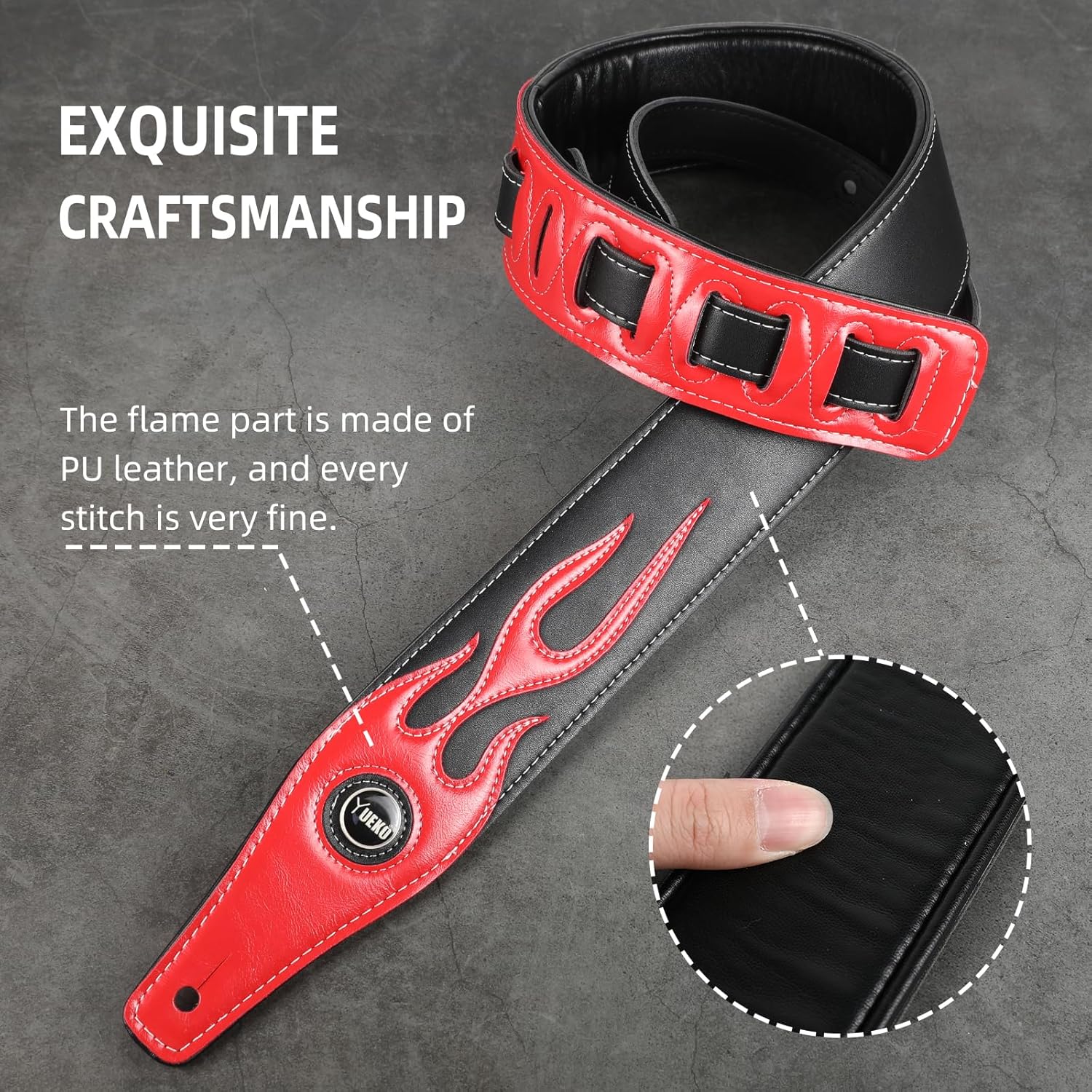 Guitar Strap Leather, Anti-Slip, Classic, Adjustable Soft Leather Strap for Acoustic, Electric and Bass Guitars