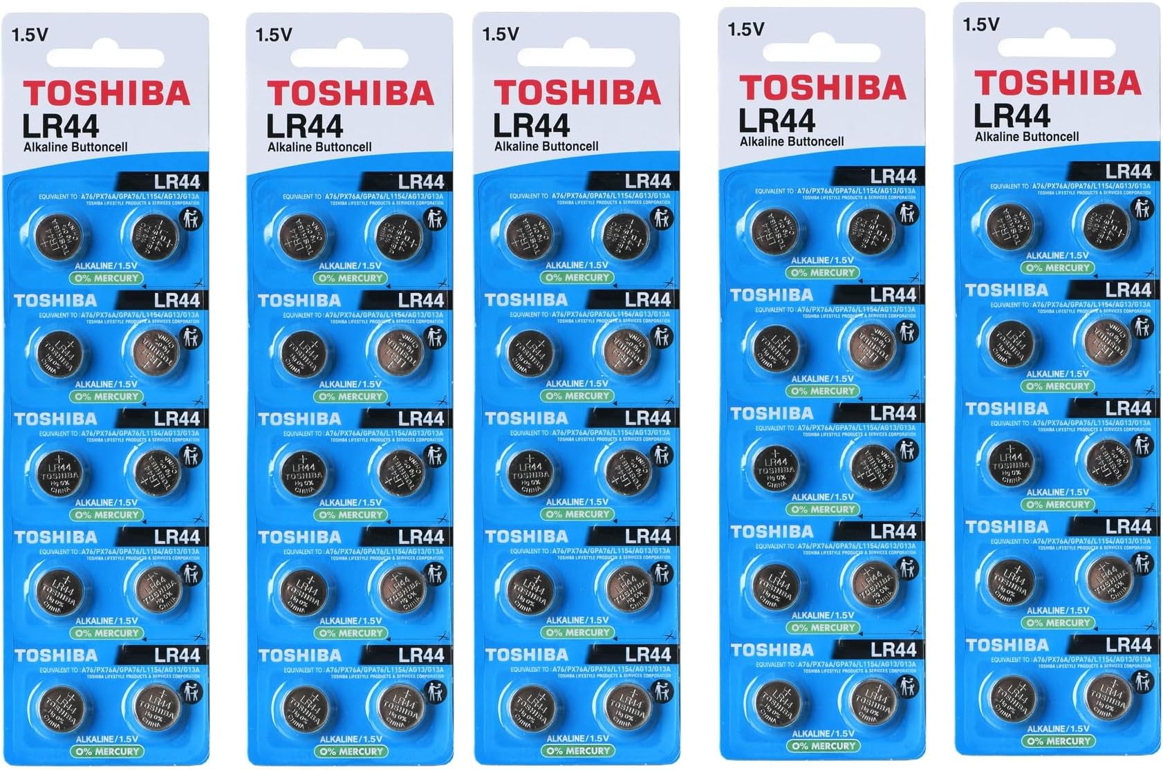 Toshiba LR44 AG13 Alkaline 1.5 Volt Batteries 50 Pack