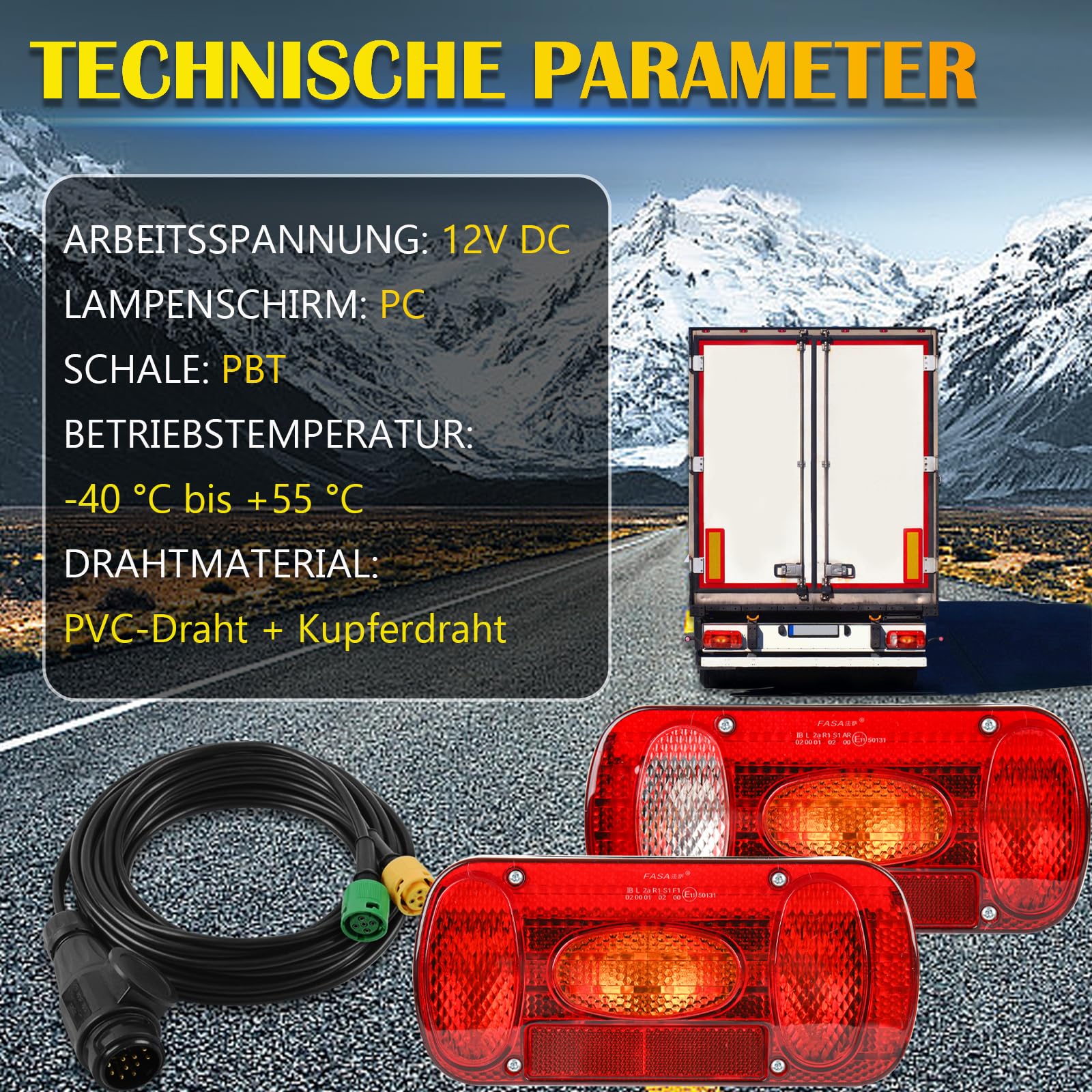 Warmfay Rücklicht Anhänger Beleuchtung, 12V 13 Polig Stecker Anhänger Rücklicht Set mit 6 Funktionen inkl. 5M Kabelsatz, Anhängerbeleuchtung Rücklichter mit E-Geprüfte für Traktor LKW Wohnmobil