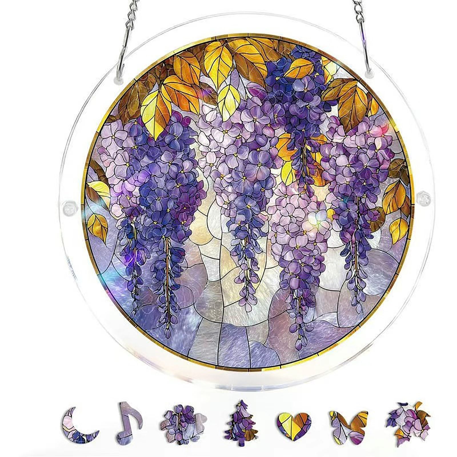 vrfvsdasAAS Window pendant, Acrylic Jigsaw Puzzle Suncatcher 83 Pieces，Acrylic Puzzles Window Hanging(Wisteria,2l(8.9 * 8.9ln))