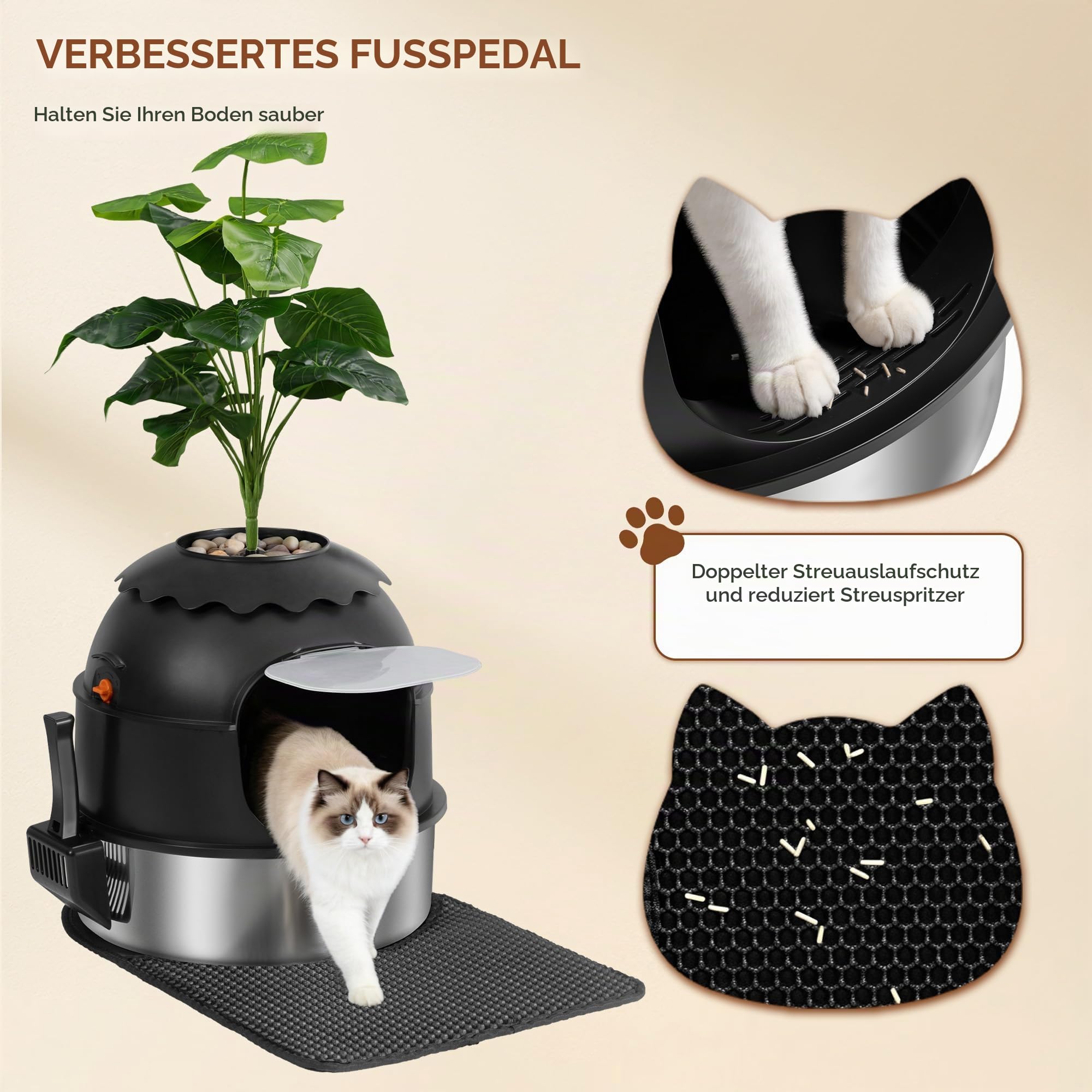 Katzenklo Edelstahl, Katzenklo Blumentopf, Schwarz