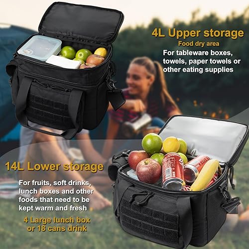 Miniatura 3 de VISMIX Lonchera táctica, bolsa de almuerzo táctica con doble cubierta expandible aislada, gran capacidad de 19 litros, bolsa térmica duradera con