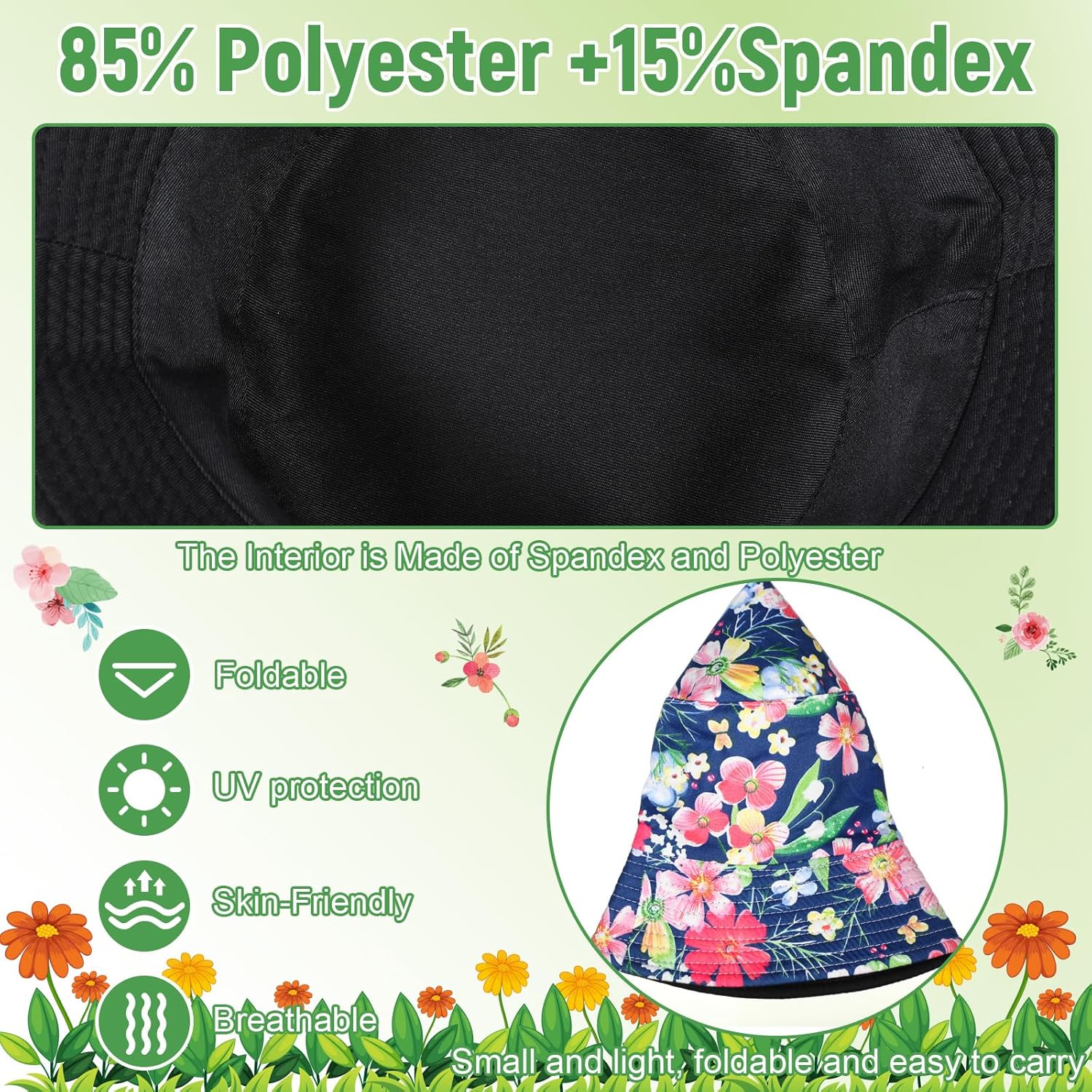 2 Pieces Unisex Lemon Pattern Cotton Bucket Hats Reversible Fisherman Cap for Casual Travel Beach - Image 4