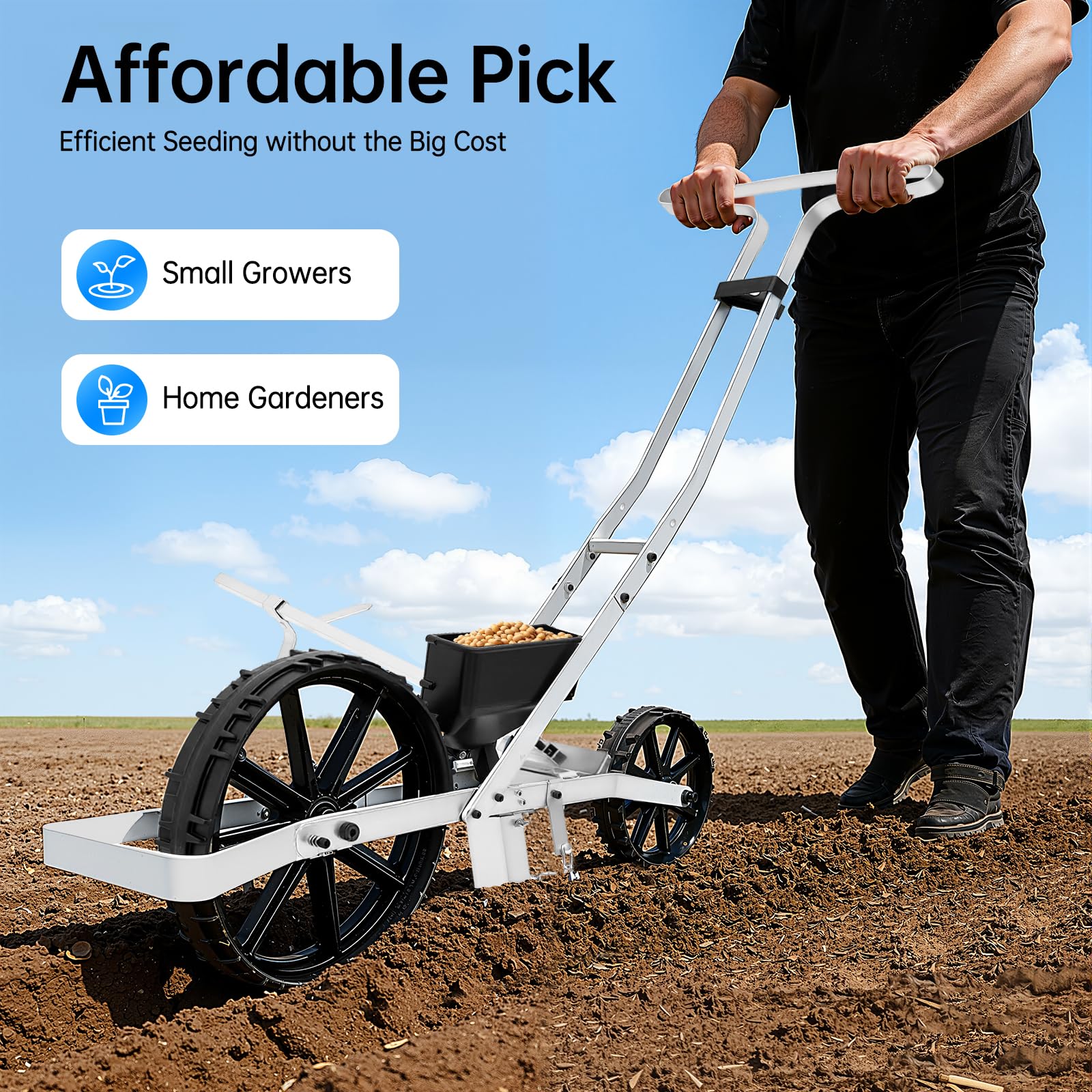 Sembradora de Jardín Manual Ajustable en Altura Máquina de Siembra de Fila Única Dispositivo de Siembra de Granos Individual, Siembra para Semillas como Maíz, Puerro, Espinaca, Zanahoria