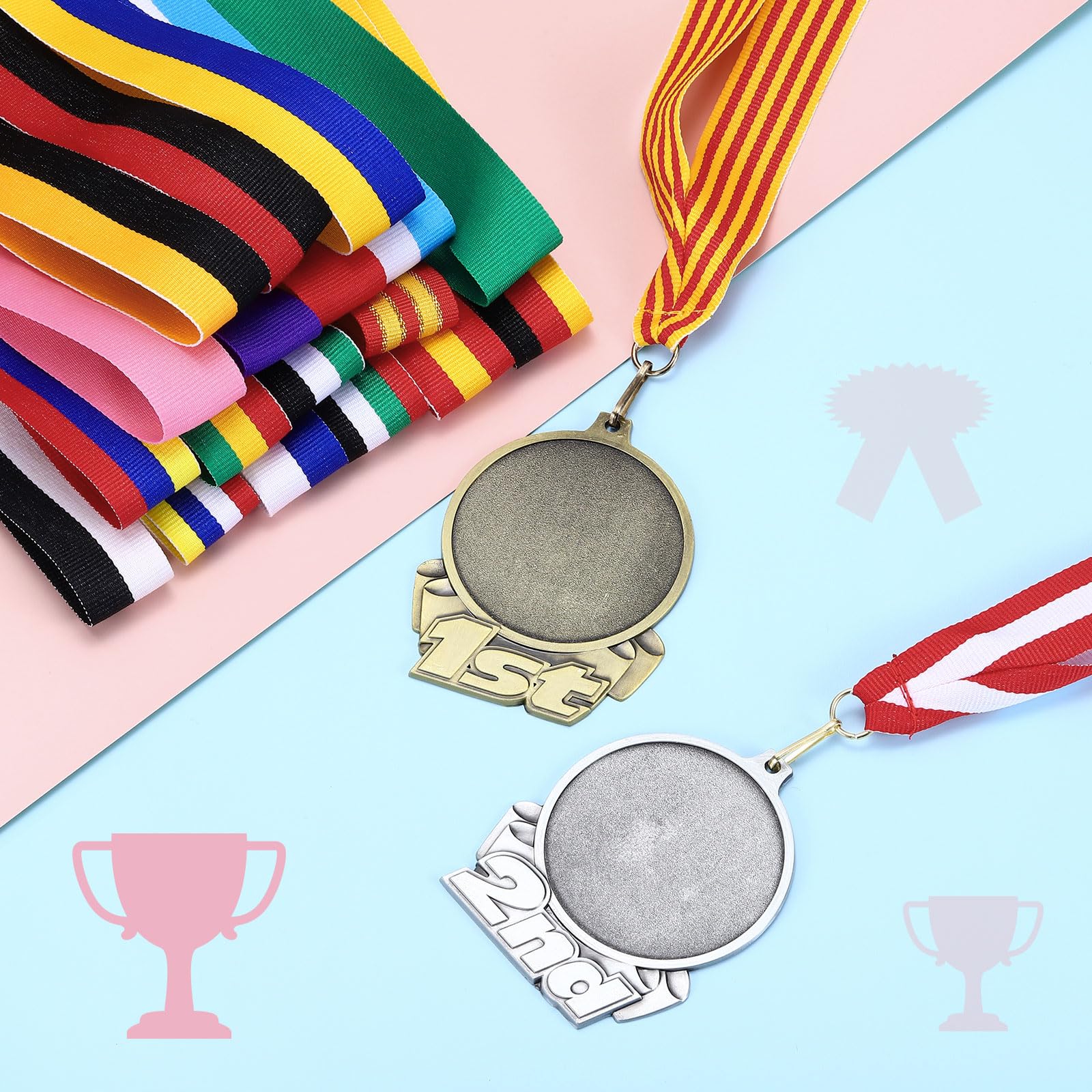 PATIKIL Cinta de Cuello para Medalla, Cordones de Poliéster para Medallas con Clip a Presión, Cintas de Premio en Blanco para Competiciones, Logros