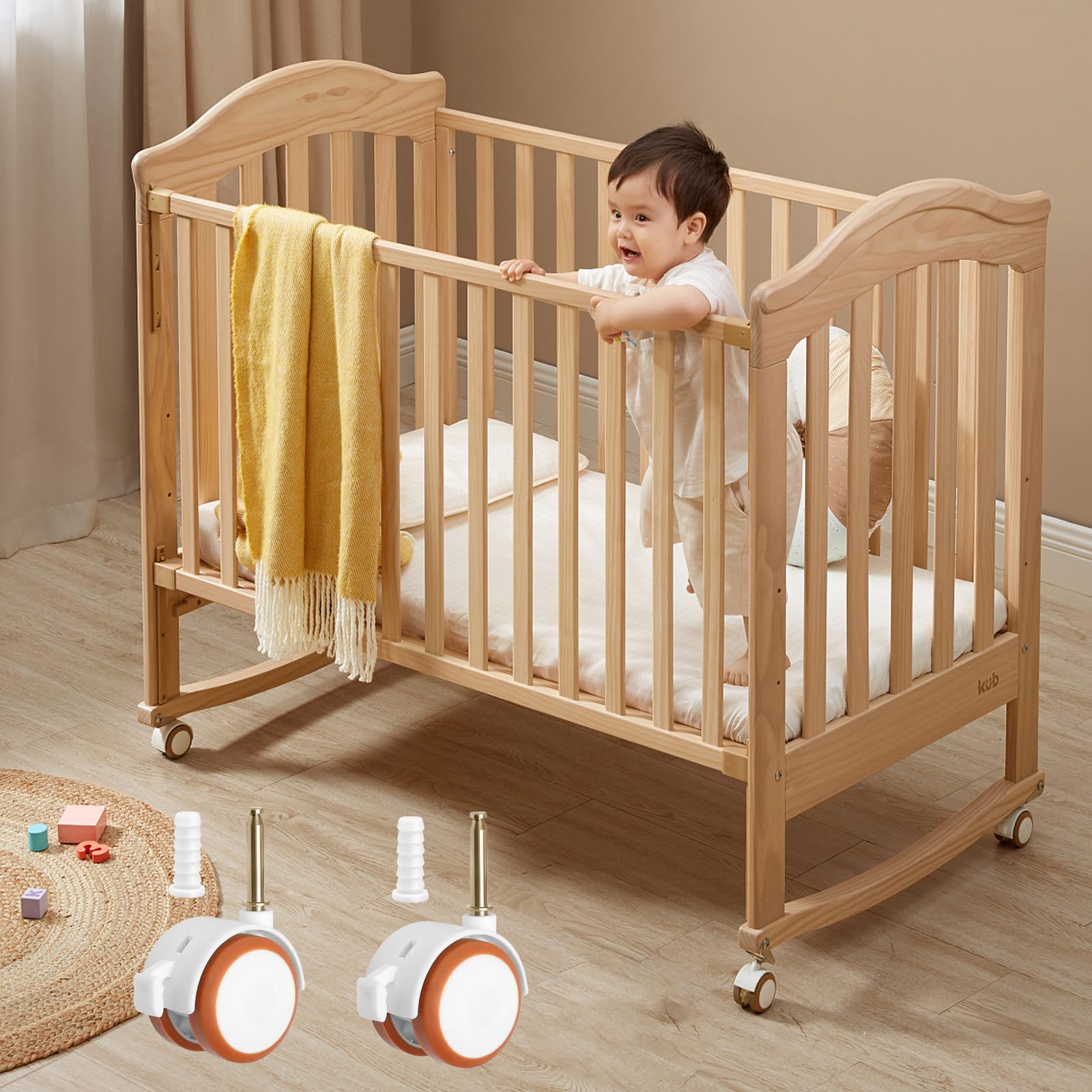 4 Pièces Roulettes pour Lits et Meubles d'Enfant, Convient pour Meubles et Poussettes d'Enfant (Blanc)