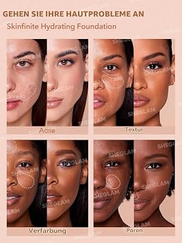 SHEGLAM Skinfinite Moisturising Foundation Flawless Dewy Coverage Invisible Pores Light Natural Non-Oily Soft Liquid Foundation Chantilly