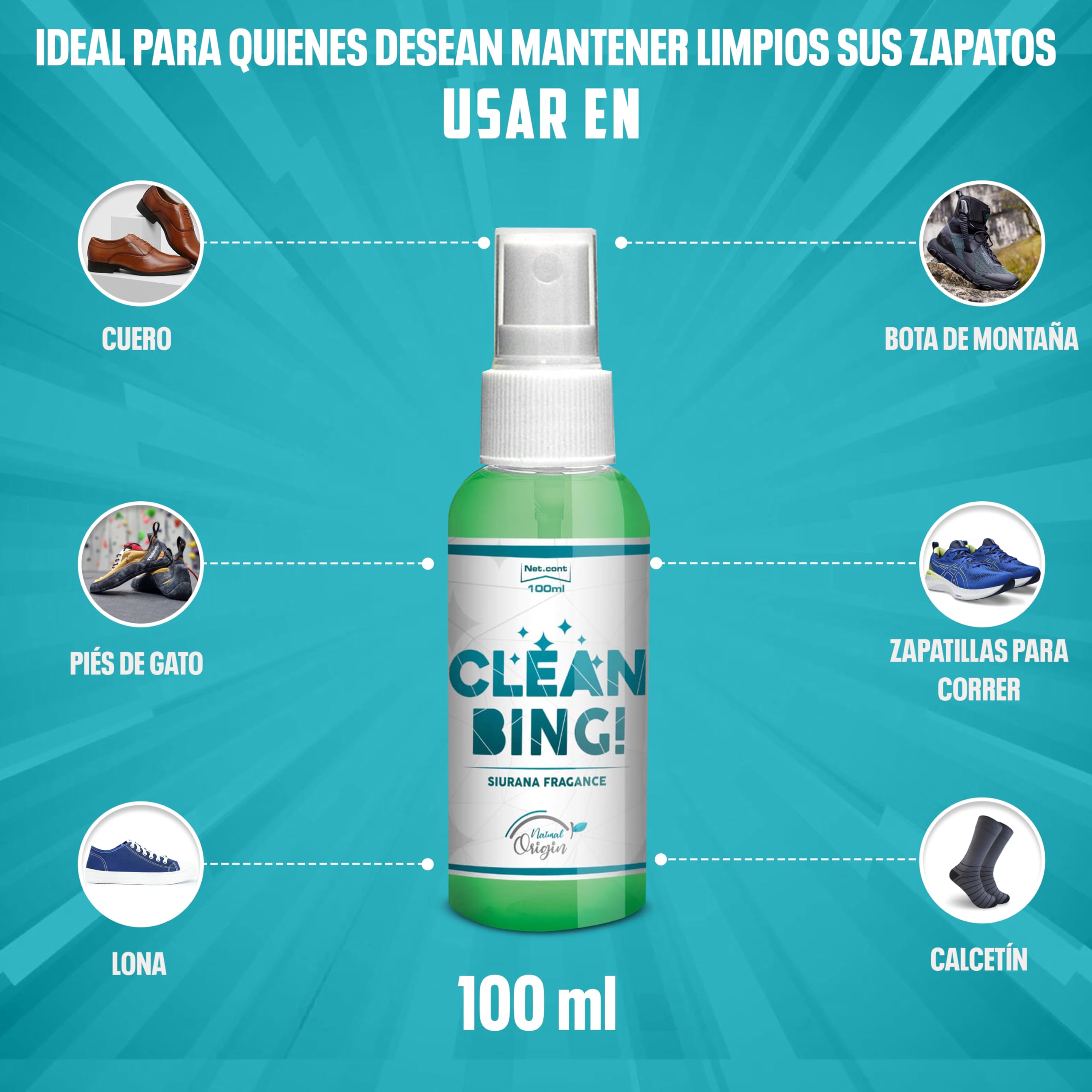 Desodorante Zapatos Quita Olor Spray Viaje Absorbe Olores Deportivos Neutralizador para Calzado Pies Muy Fuerte Pies de Gato Botas de Montaña Zapatillas Guantes de boxeo Prevenir Smelly feet 100ml