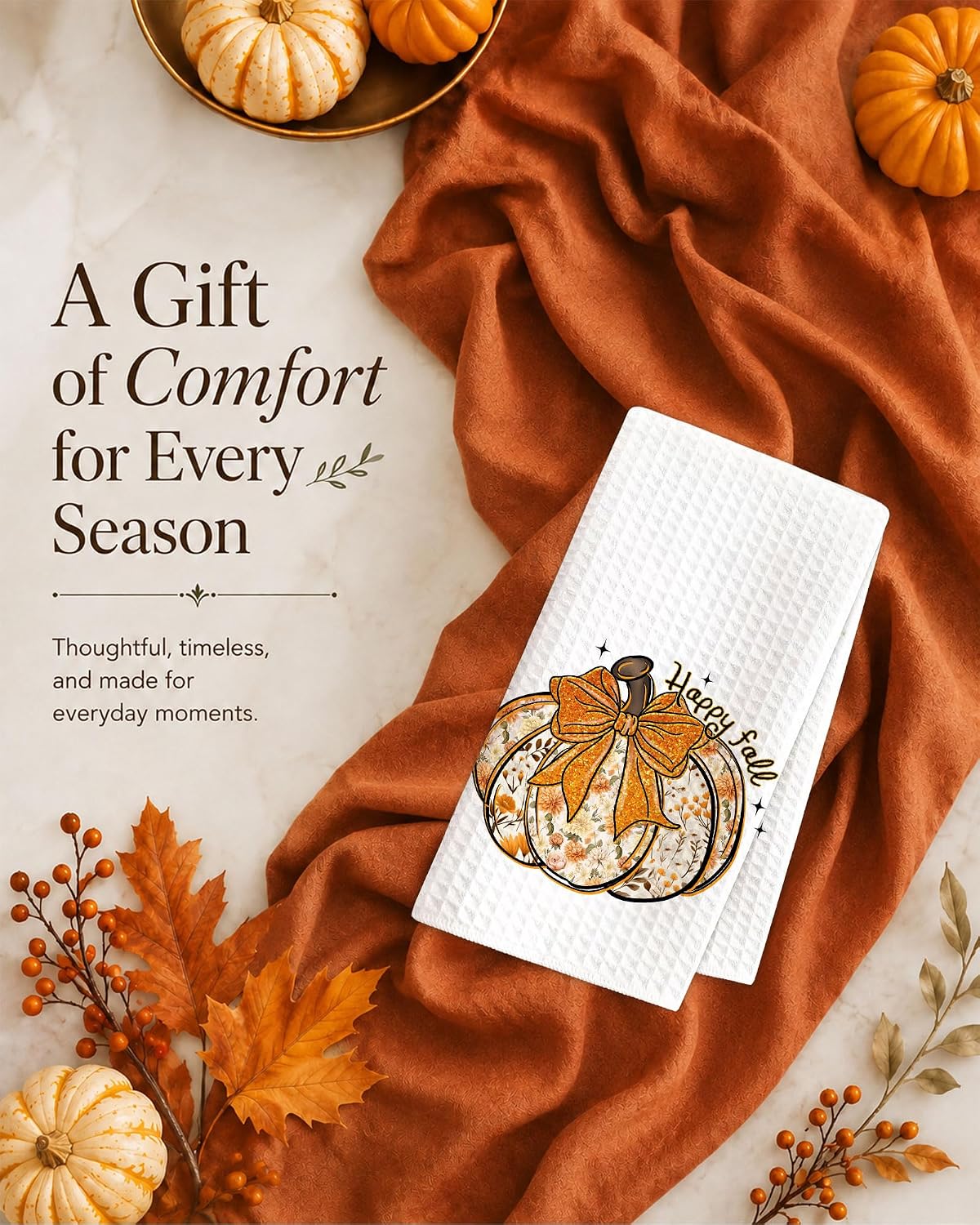 YSTEP Fall Pumpkin Bowknot Decor Kitchen Towels for Home image 3