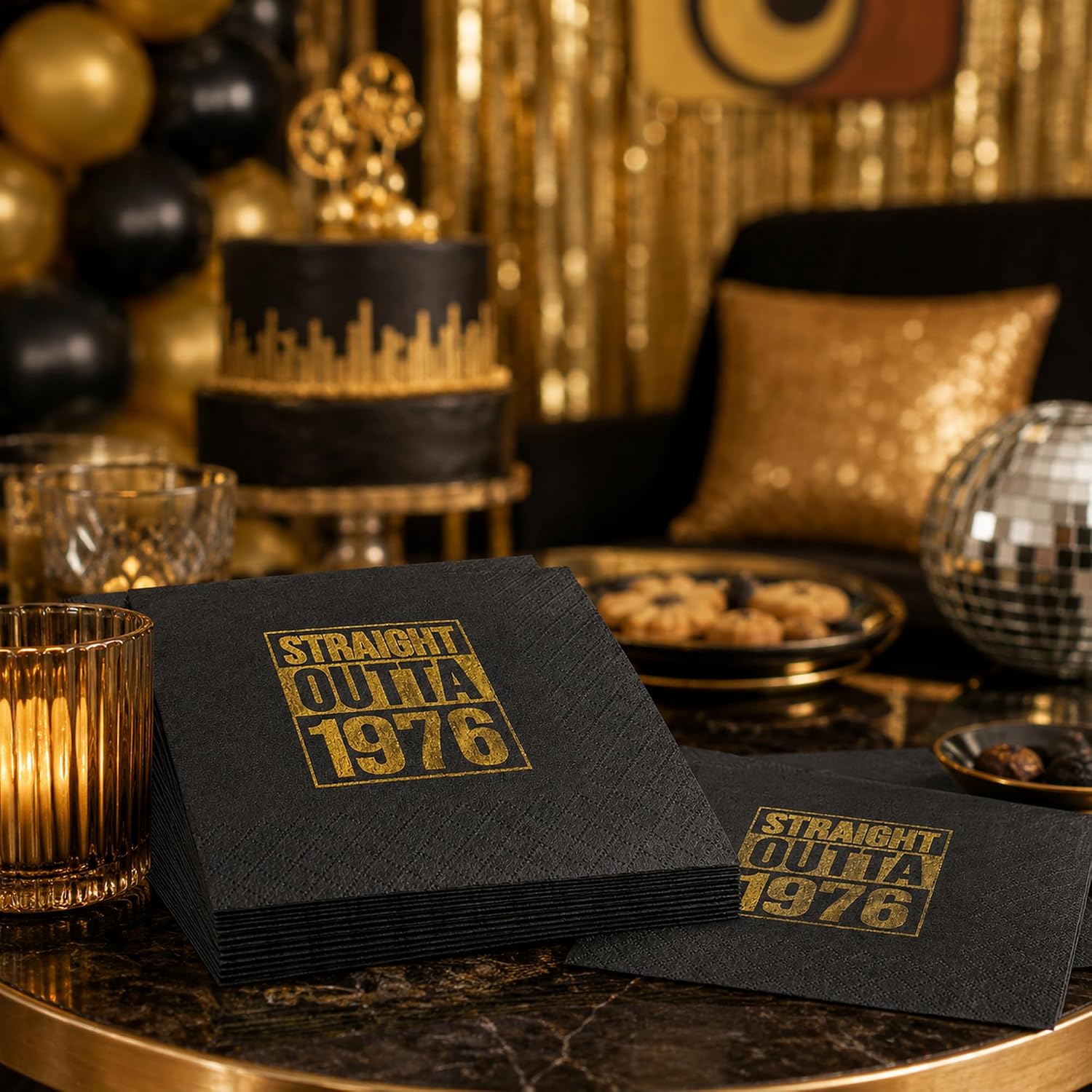 Straight Outta 1976 Napkins for 50th Birthday Decorations, 50 pcs | 50th Birthday Napkins, 50th Party Decorations ， Black